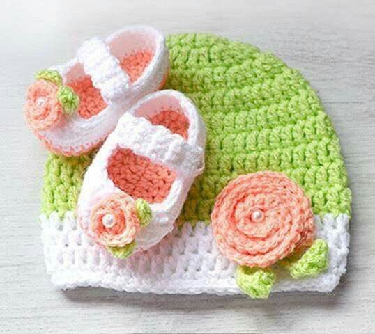 Handmade Crochet Cap and Booties Set