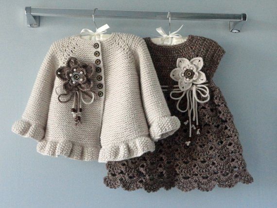 Super Warm Handmade Dress + Cardigan Set - Size 0M-3Y