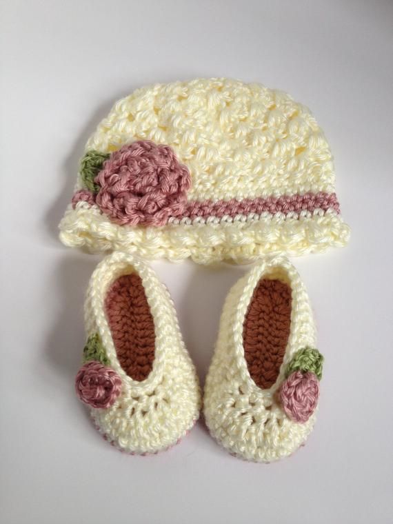 Handmade Crochet Cap and Booties Set