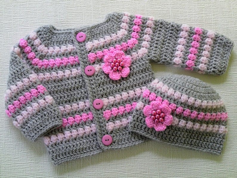 Crochet Baby Girl Sweater and cap (Newborn-4Y)